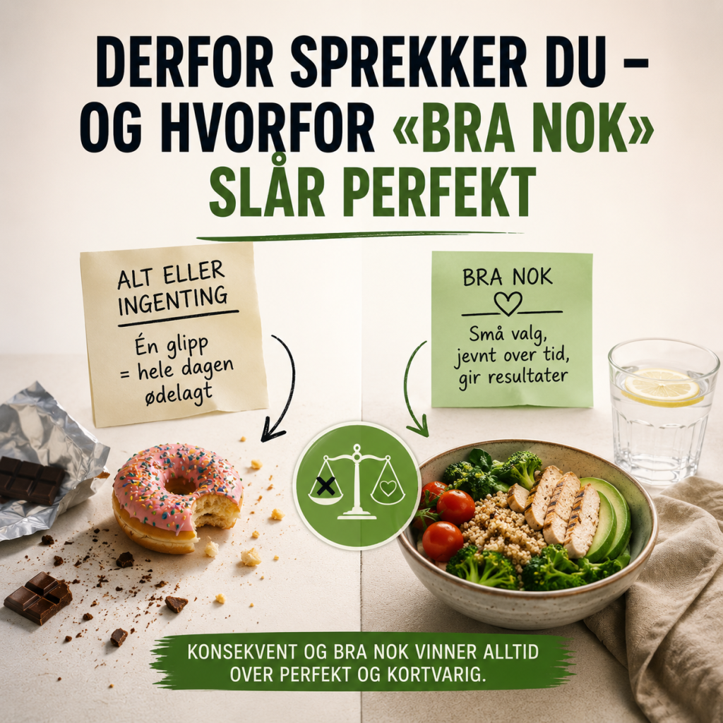 Person som spiser et hverdagslig, balansert måltid – struktur og gode rutiner framfor perfeksjon