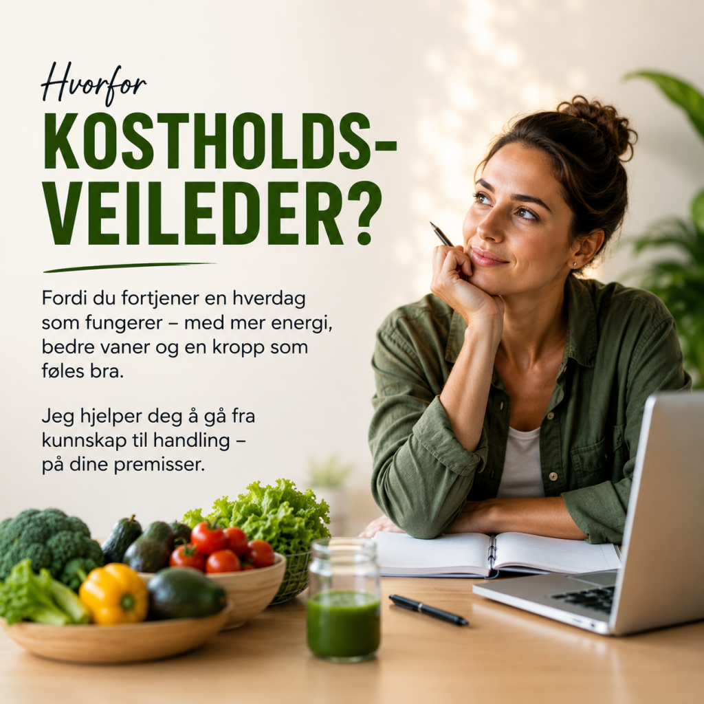 Kostholdsveileder som hjelper mennesker med å skape sunne vaner og varige livsstilsendringer gjennom personlig kostholdsveiledning.